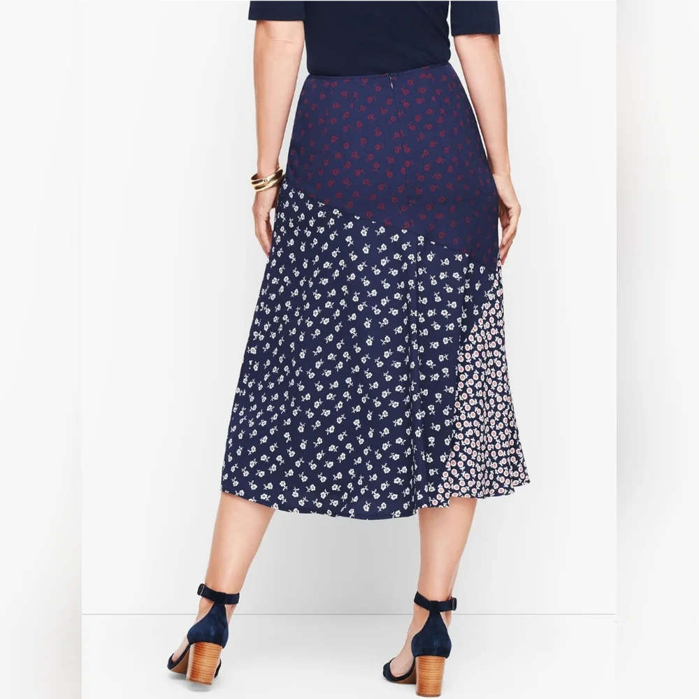Talbots Women's Pieced Floral Midi Skirt, Blue, Red, White, Lined, Size 8P - Picture 2 of 8